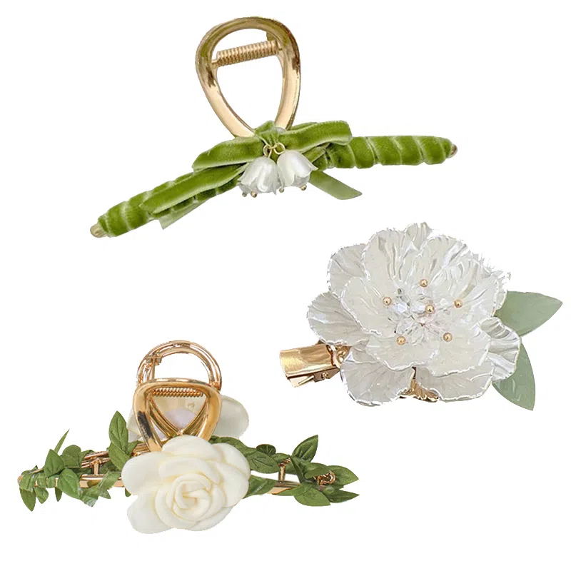 妖娆猫 小花藤花朵超仙后脑勺盘发鲨鱼气质夹甜美复古叶子发卡夹子 发夹 女款