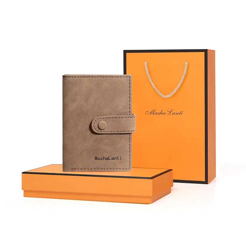 马莎兰缇 通勤纯色复古卡位防盗 超纤合成革 零钱包银行卡包 男款 咖啡色