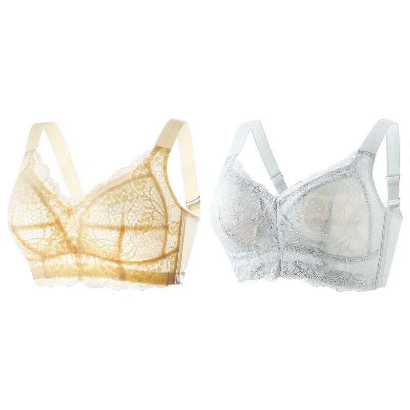 莫代尔 蕾丝聚拢无痕裸感大胸显小吸湿透气无痕美背无钢圈收副乳防下垂文胸 女款 组合装