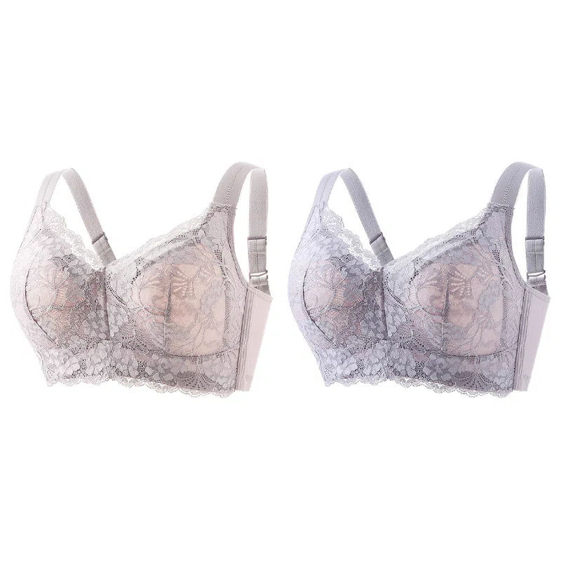 莫代尔 蕾丝聚拢无痕裸感大胸显小吸湿透气无痕美背无钢圈收副乳防下垂文胸 女款 组合装