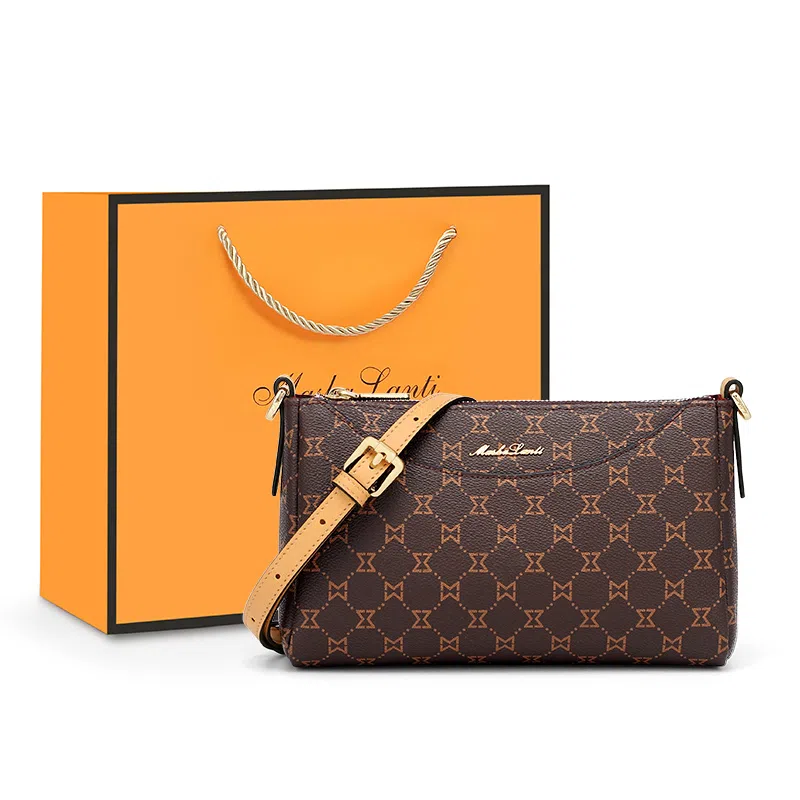 Mashalanti PVC Shoulder Bag Deep Brown Apricot