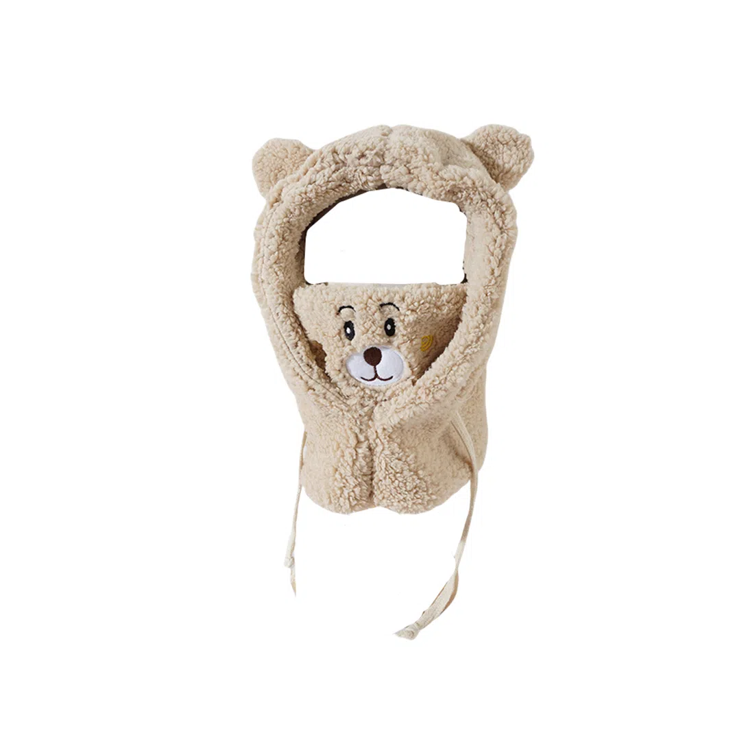 撞青春 可爱小熊护耳羊羔绒冬骑车防风 聚酯纤维 雷锋帽 女款