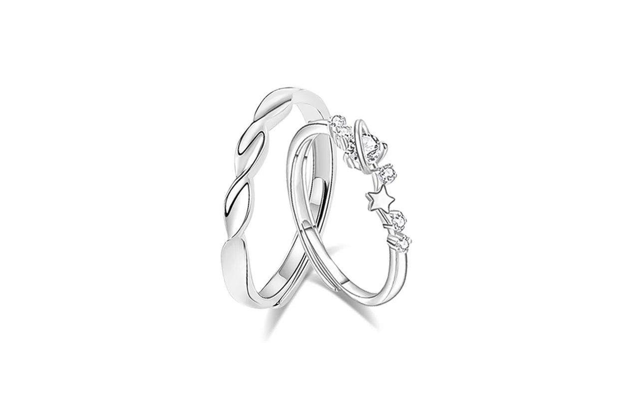 牧言 冷淡风气质简约小众设计高级感 光面立体交织素圈蝴蝶结星球对戒可调节指环 合金 莫比乌斯戒指 男女同款情侣款