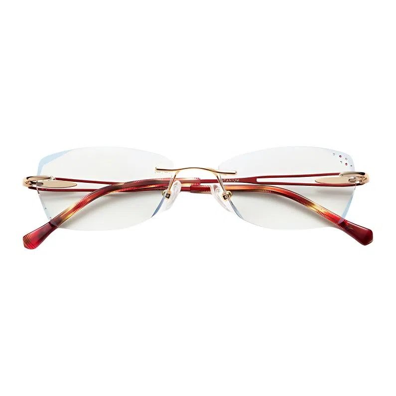 夕阳红 防蓝光高清老花镜超轻 β钛 椭圆形 功能性眼镜  女款 金间酒红