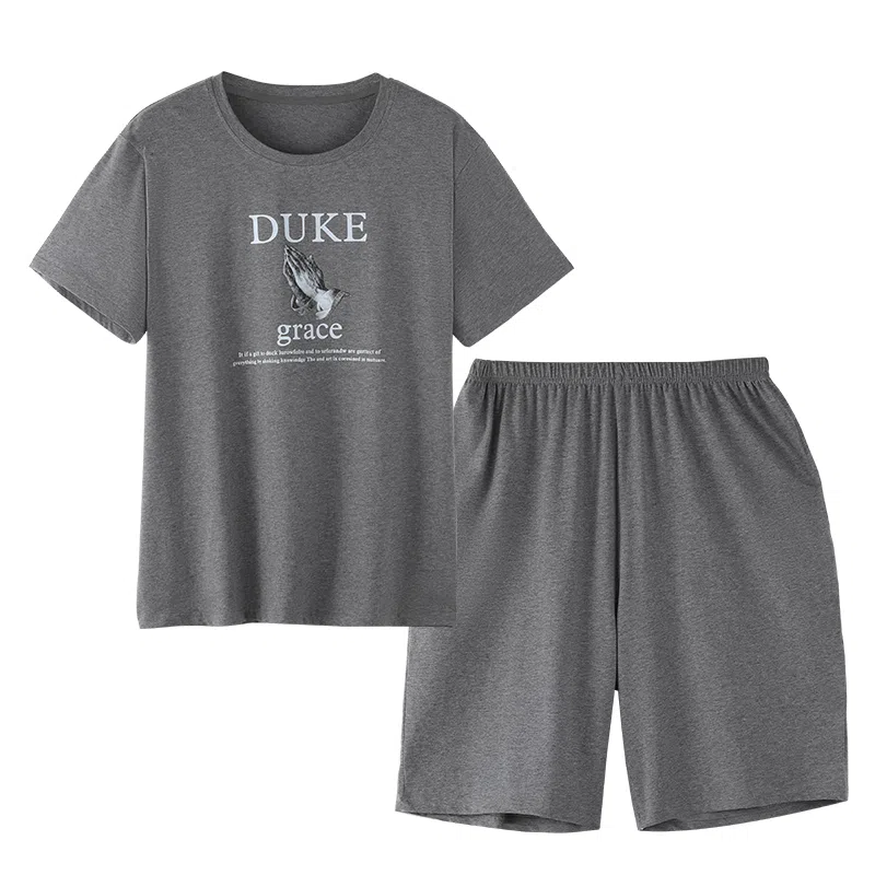 歌倩雅 加大码圆领短袖家居服睡衣套装 男款 图色