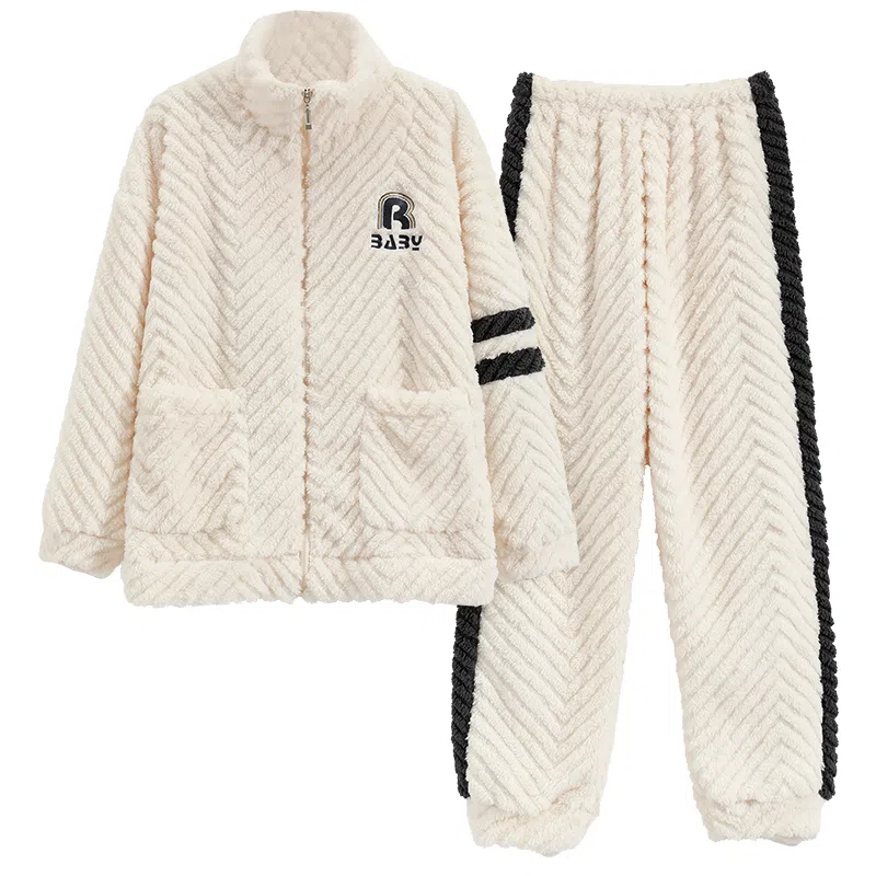 莫代尔 加厚柔软亲肤舒适保暖长袖长裤不勒腹可居家休闲可外穿睡衣套装 女款 杏色