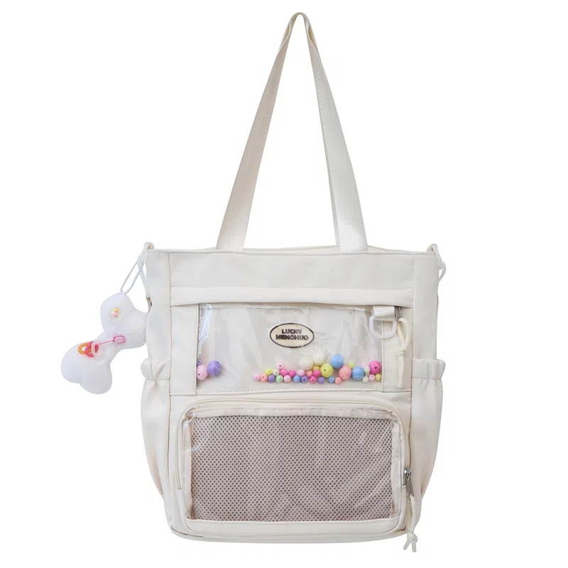 行途 简约时尚校园初中生大容量背包可爱托特包 涤棉 单肩斜挎包 女款 黑色/白色/卡其色/蓝色/黄色/紫色