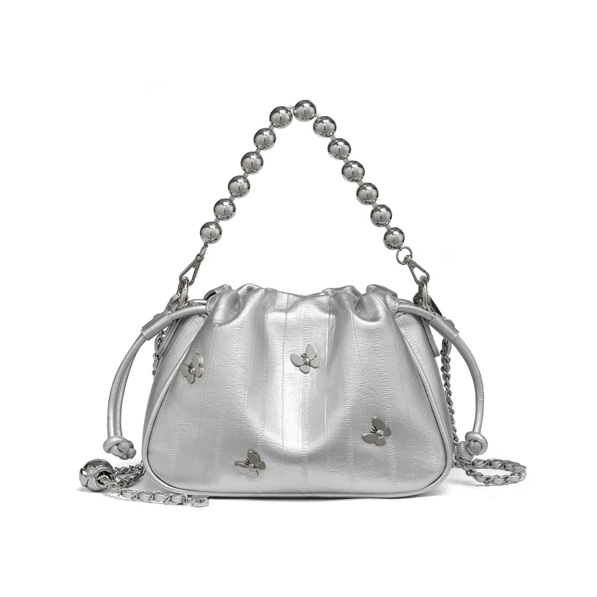 红蜻蜓 校园风时尚学生包高级感金属质感时尚百搭洋气高街风 牛皮 斜挎包 常规 女款 银色