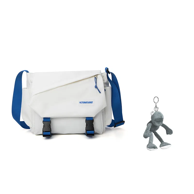 维多利亚旅行者 纯色翻盖开合休闲时尚防泼水 涤纶 邮差包单肩斜挎包 常规 男女同款情侣款 蓝拼白