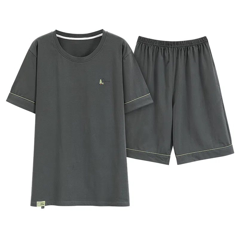 莫代尔 薄款抗菌防螨套头短袖五分裤家居服可外穿舒适简约睡衣套装 男款 橄榄绿