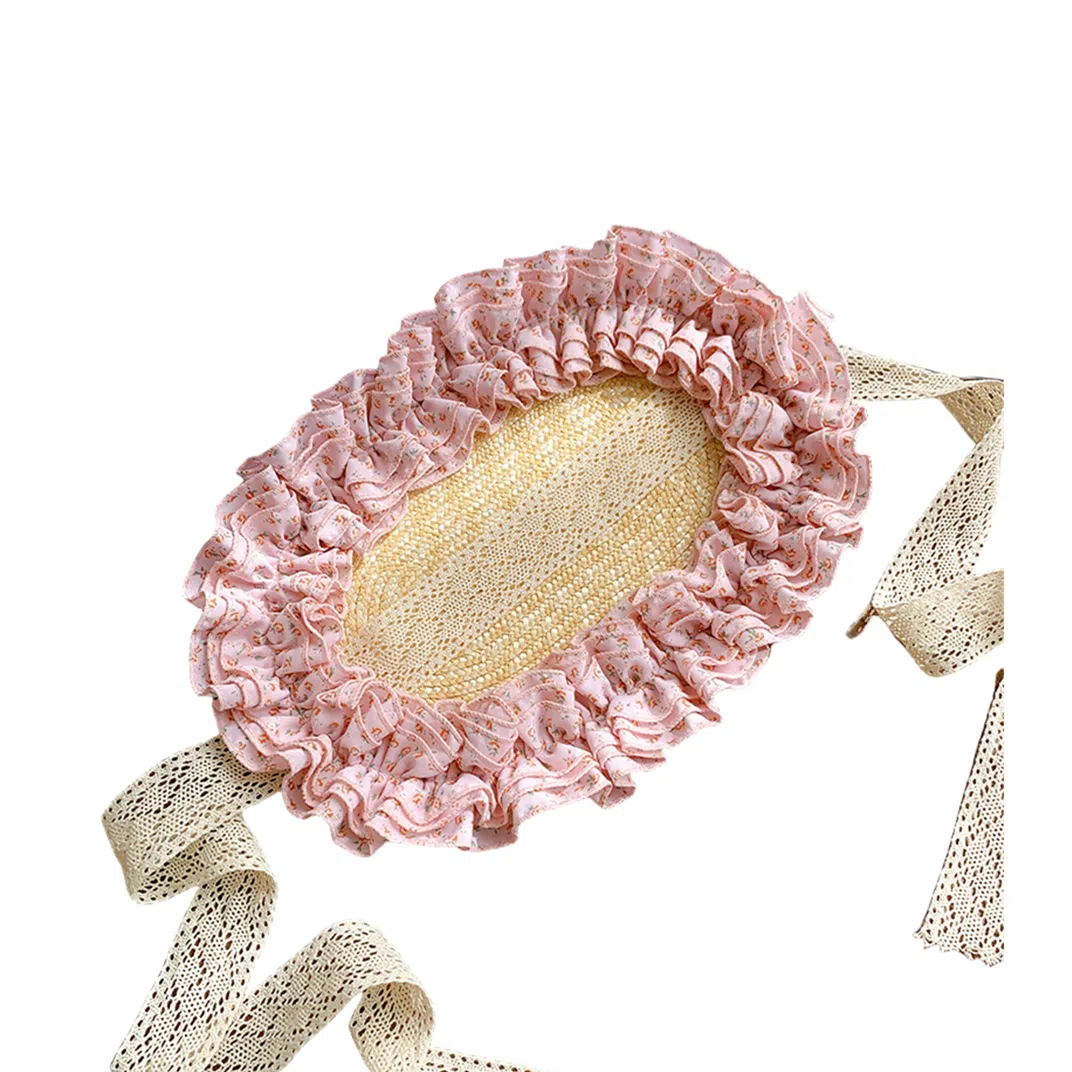 撞青春 法式复古蕾丝碎花编织海边沙滩度假田园风发带 草编 帽子 女款