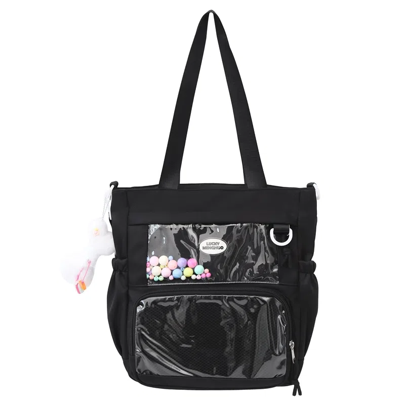 行途 简约时尚校园初中生大容量背包可爱托特包 涤棉 单肩斜挎包 女款 黑色/白色/卡其色/蓝色/黄色/紫色