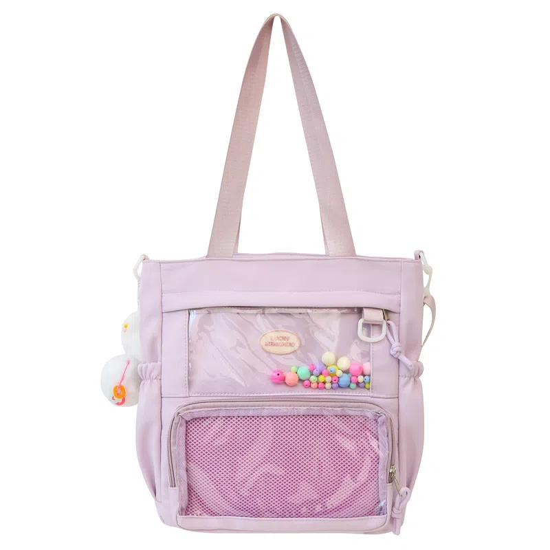 行途 简约时尚校园初中生大容量背包可爱托特包 涤棉 单肩斜挎包 女款 黑色/白色/卡其色/蓝色/黄色/紫色