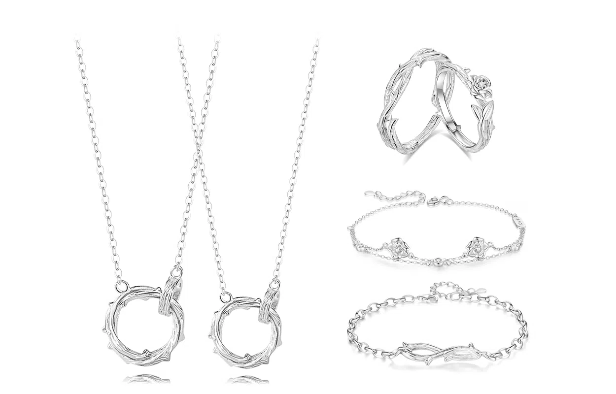 牧言 荆棘玫瑰森系气质小众设计高级感 光面立体藤蔓镂空交织花朵可调节 合金 戒指 男女同款情侣款