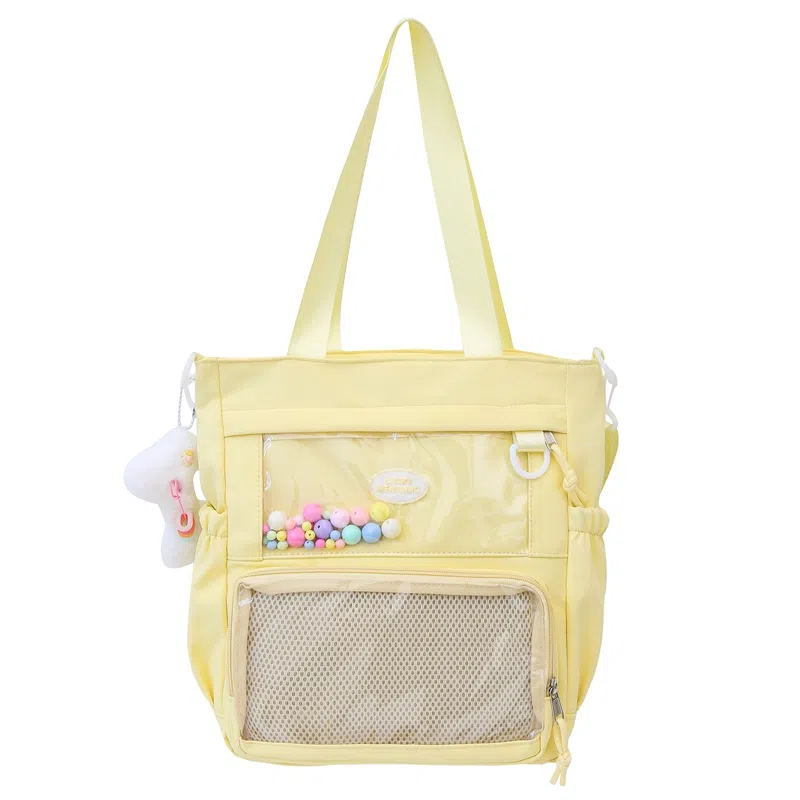 行途 简约时尚校园初中生大容量背包可爱托特包 涤棉 单肩斜挎包 女款 黑色/白色/卡其色/蓝色/黄色/紫色