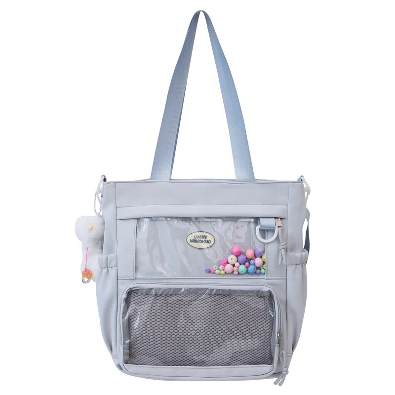 行途 简约时尚校园初中生大容量背包可爱托特包 涤棉 单肩斜挎包 女款 黑色/白色/卡其色/蓝色/黄色/紫色