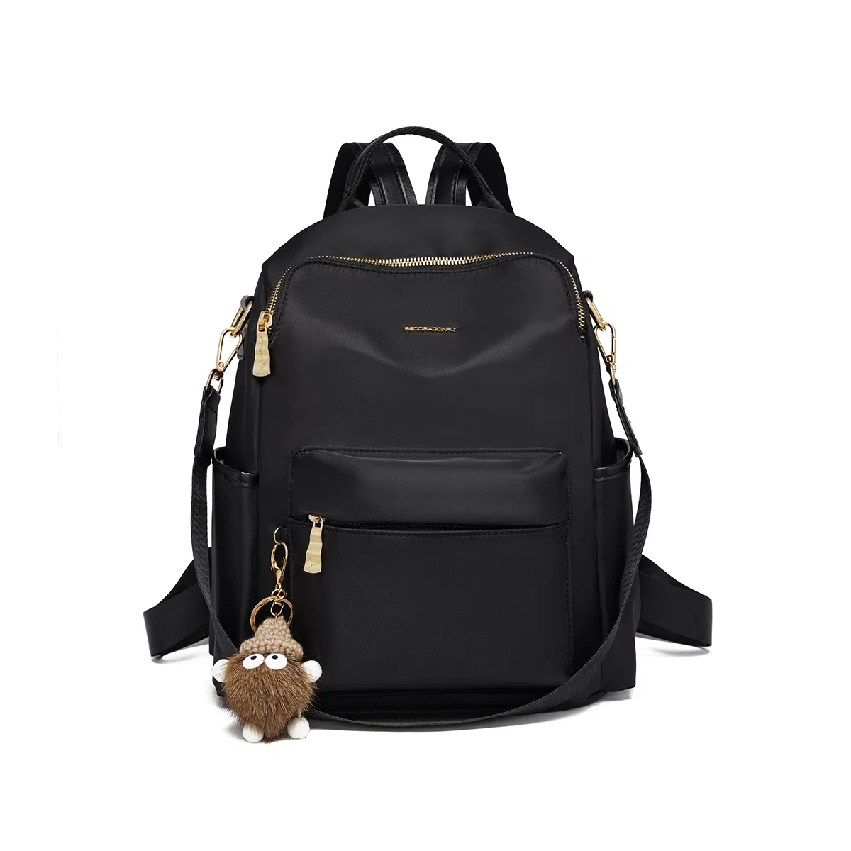 红蜻蜓 学生书包轻便时尚百搭小公仔多功能上学通勤 织物 双肩包背包 常规 女款 黑色