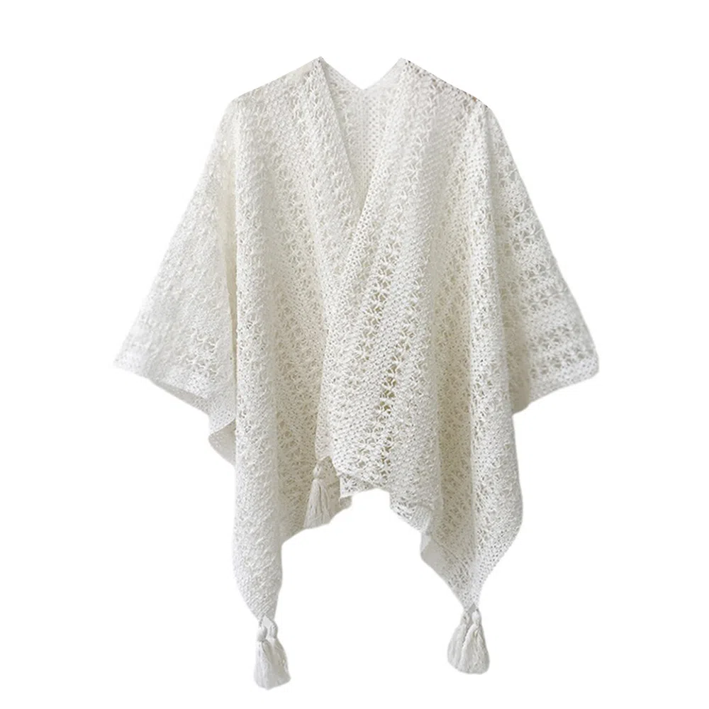 梦特娇 民族风流苏半镂空外搭披风 云南西藏新疆旅游防寒 仿羊绒 披肩 女款