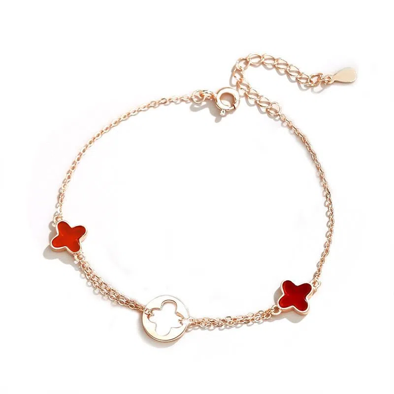 幸囍礼 四叶草经典可调节 在逃公主招财转运幸运草 甜蜜 玛瑙 手链 男女同款情侣款