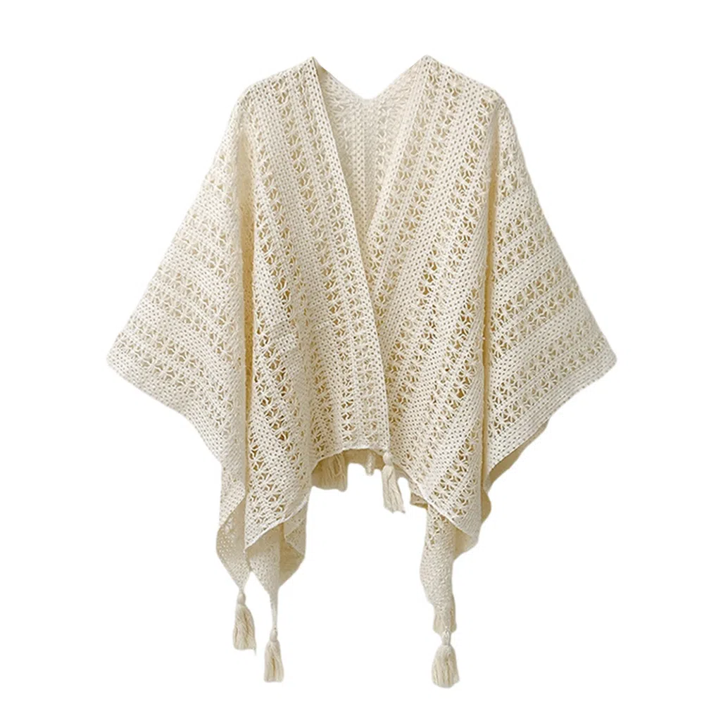 梦特娇 民族风流苏半镂空外搭披风 云南西藏新疆旅游防寒 仿羊绒 披肩 女款
