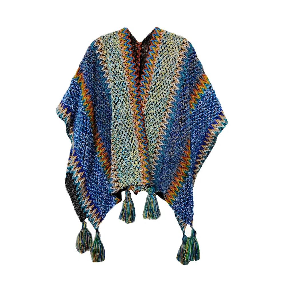 梦特娇 旅游外搭复古民族风流苏针织保暖 披肩 女款