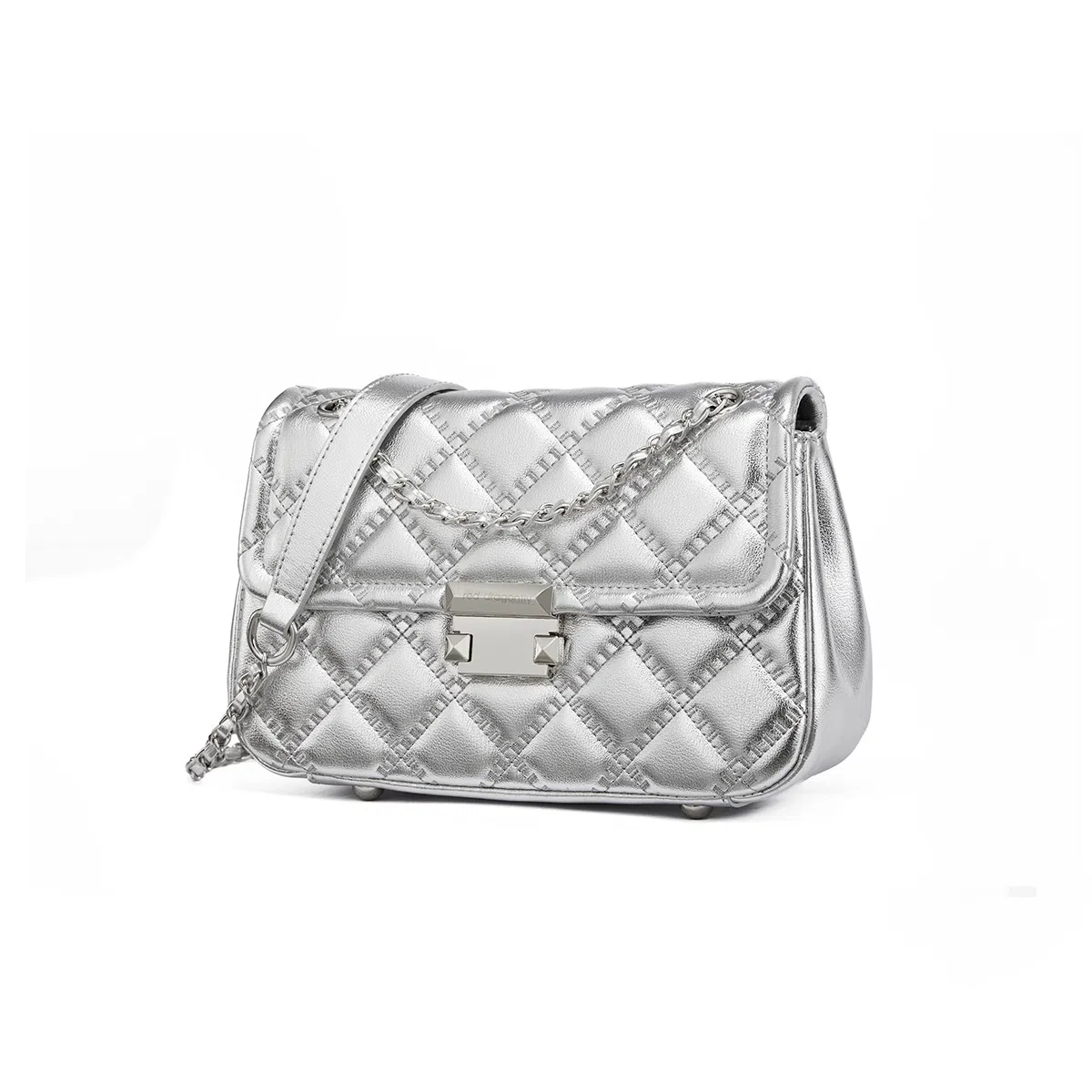 红蜻蜓 学院风女学生包包气质百搭经典小香风菱格五金链条自动扣 牛皮 斜挎包单肩包 常规 女款 银色/米白色/黑色