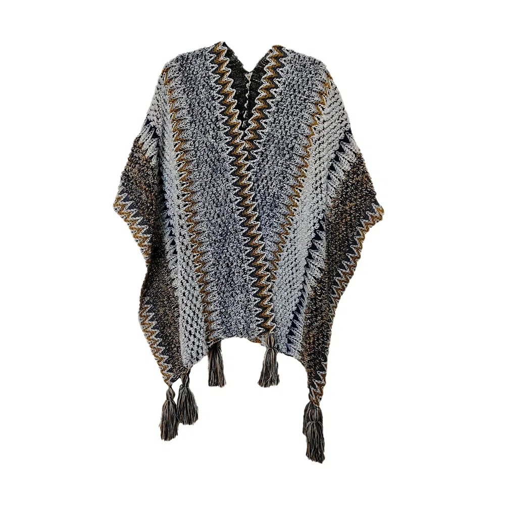 梦特娇 旅游外搭复古民族风流苏针织保暖 披肩 女款