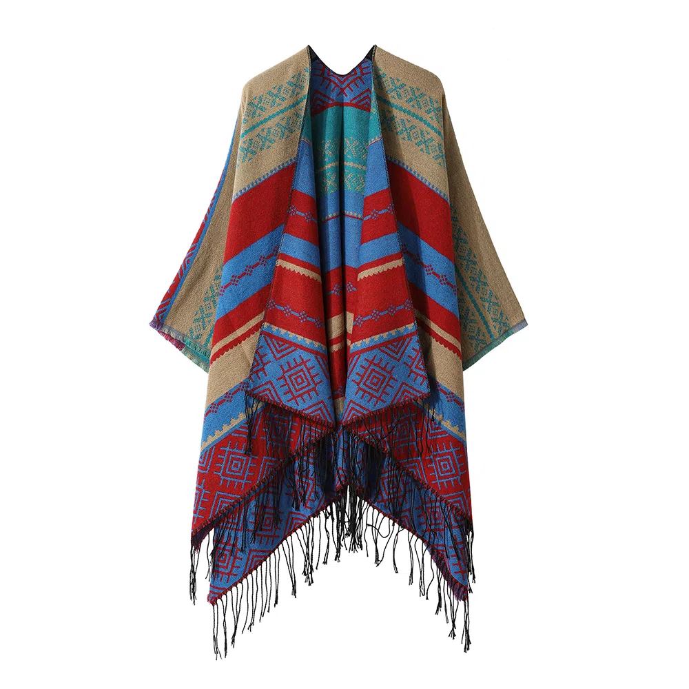 梦特娇 波西米亚民族风流苏斗篷 高原地区青海西藏旅游加厚保暖 披肩 女款