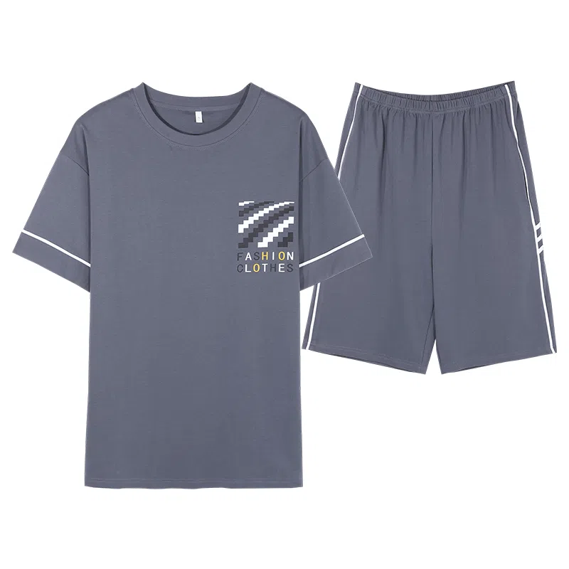 歌倩雅 舒适休闲亲肤短袖五分裤睡衣套装 男款 深蓝色