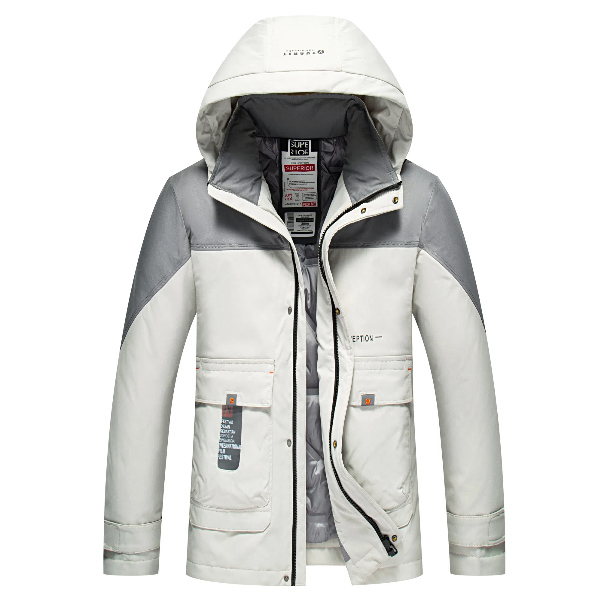 斯巴奴 拼接拼色短款保暖连帽羽绒服 男款