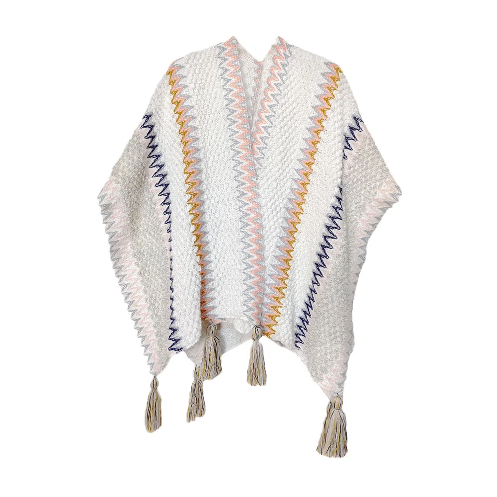 梦特娇 旅游外搭复古民族风流苏针织保暖 披肩 女款