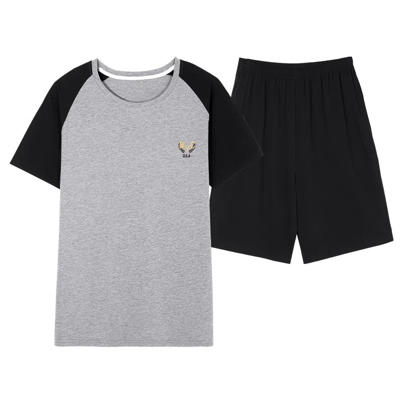 歌倩雅 圆领舒适亲肤柔软短袖家居服睡衣套装 男款 灰色