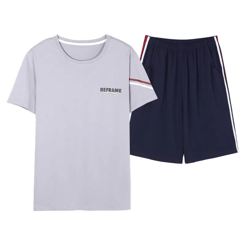 歌倩雅 加大码舒适亲肤柔软吸湿排汗简约短袖睡衣套装 男款 灰色