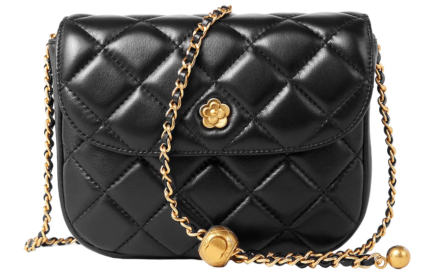 妙迪 小香风菱格绣线 真皮羊皮 链条包腋下单肩斜挎 小号 女款 黑色/白色