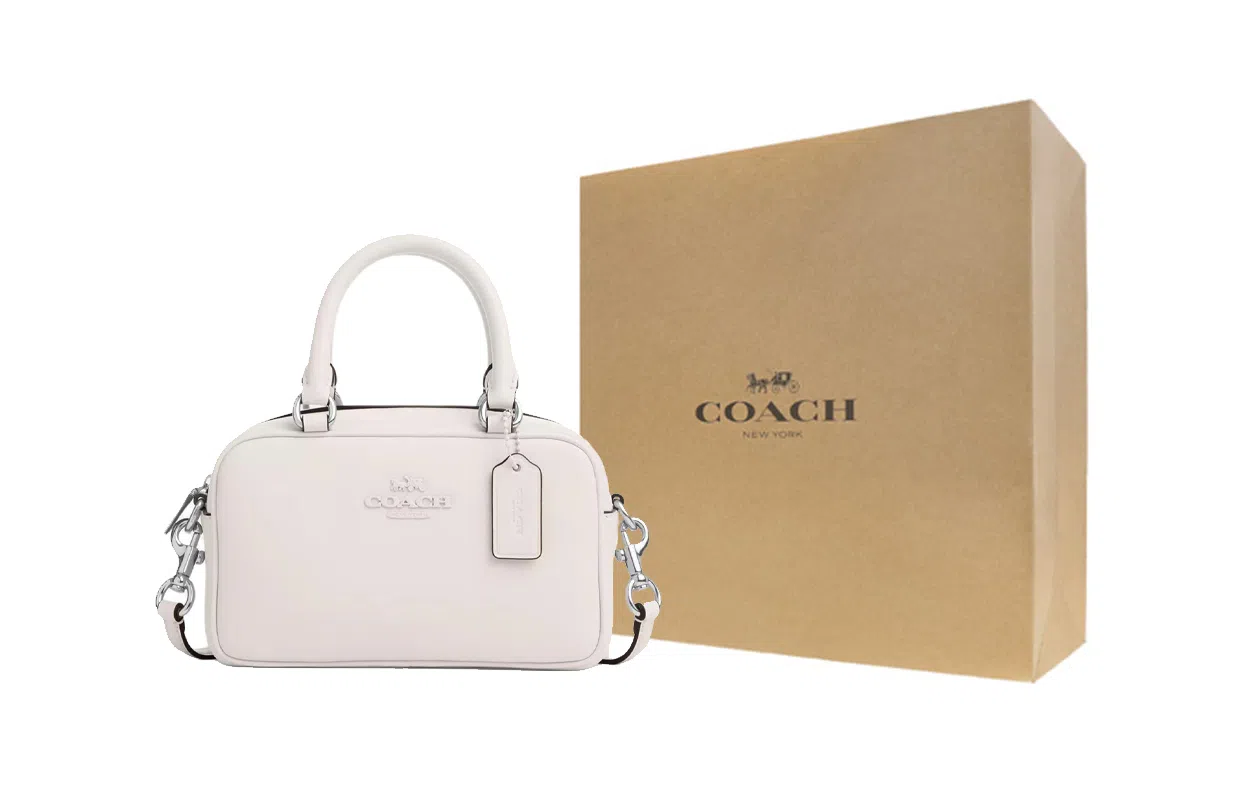 COACH Satchel 19 Logo Silver White