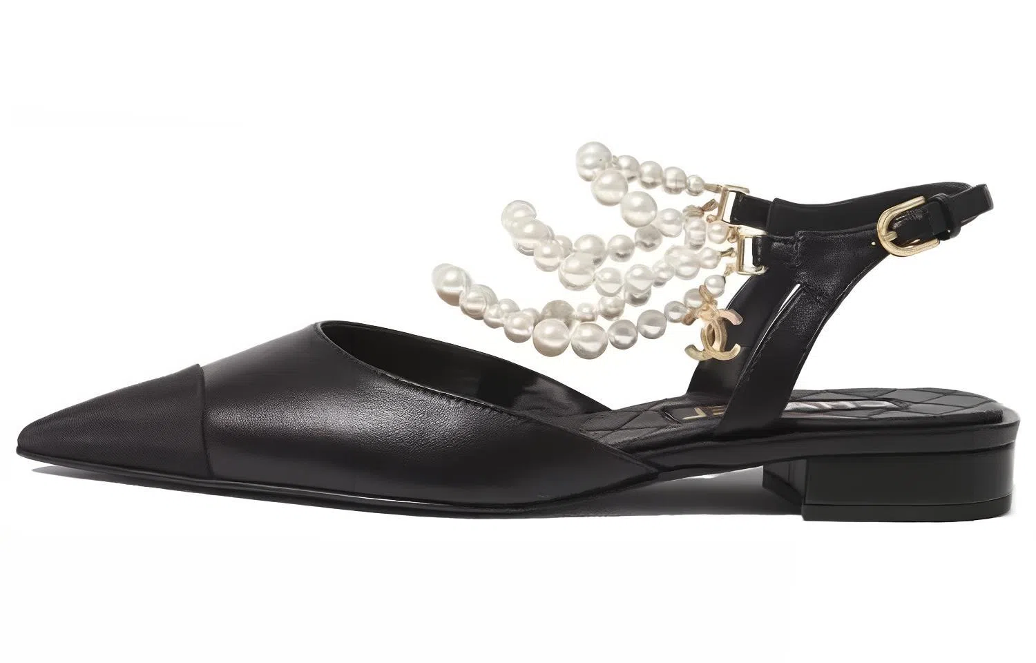 CHANEL Leather Pointed Flats Black