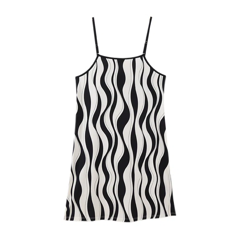 莫代尔 简约细腻丝滑亲肤舒适柔软透气吸湿带胸垫防凸点耐磨休闲可外穿无袖吊带睡裙 女款 白色