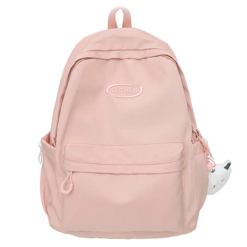 行途 韩版原宿初高中学生简约纯色大容量 尼龙 双肩包 女款 粉色/绿色/紫色/黑色/灰色