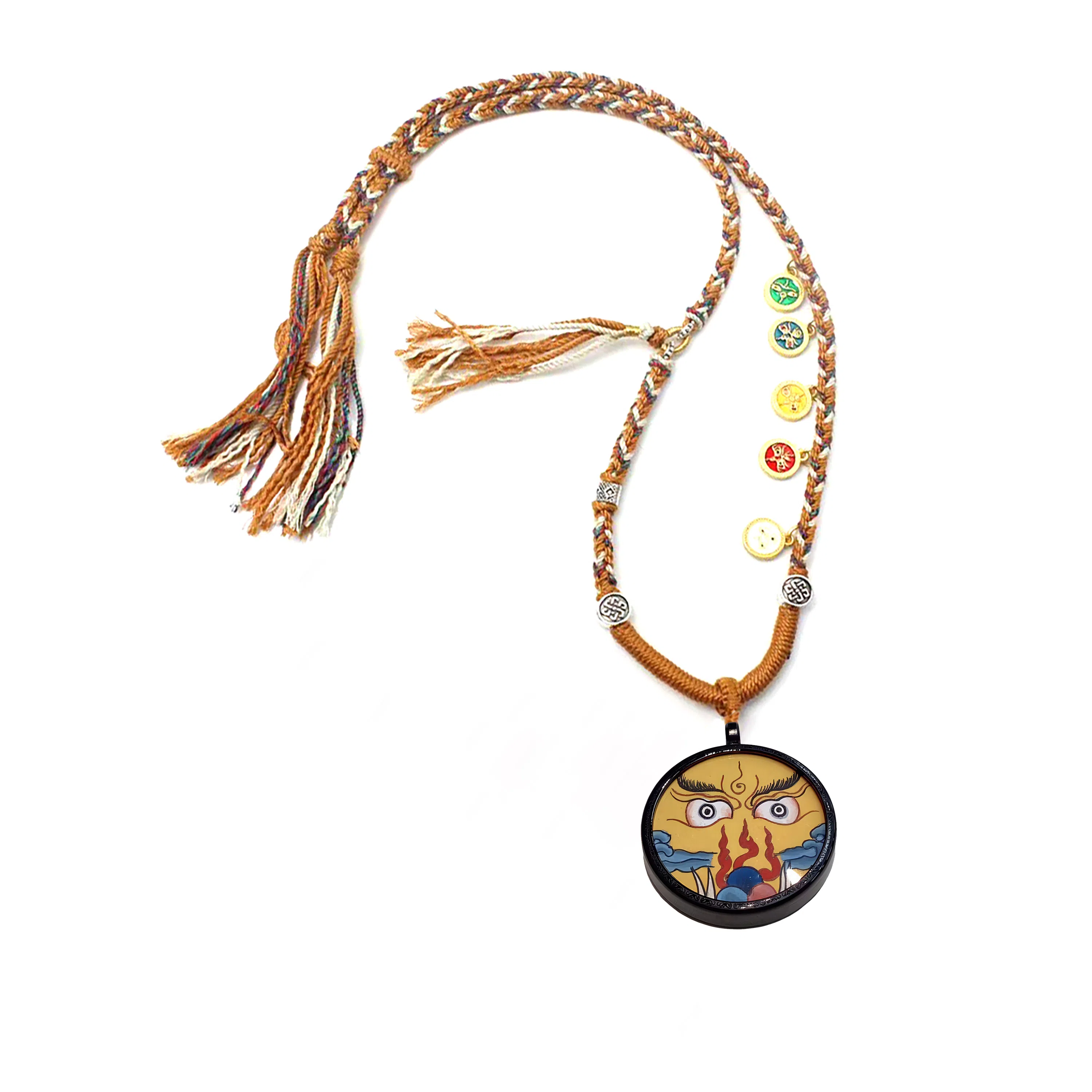 玉临门 国风民族风财源滚滚好运连连黄财神手绘唐卡热贡手绘 合金 吊坠 男女同款情侣款 送 男 女朋友 七 夕礼 物 礼盒包装