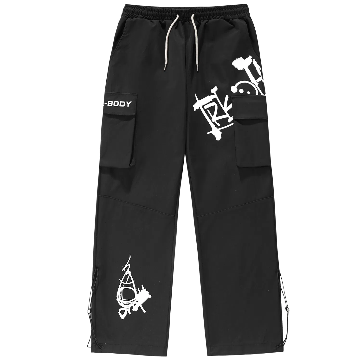 三体 文明水滴系列 简约趣味涂鸦印花宽松百搭抽绳垂感直筒基础款可调节脚口美式复古高街潮牌时尚舒适学生多巴胺休闲裤 男女同款