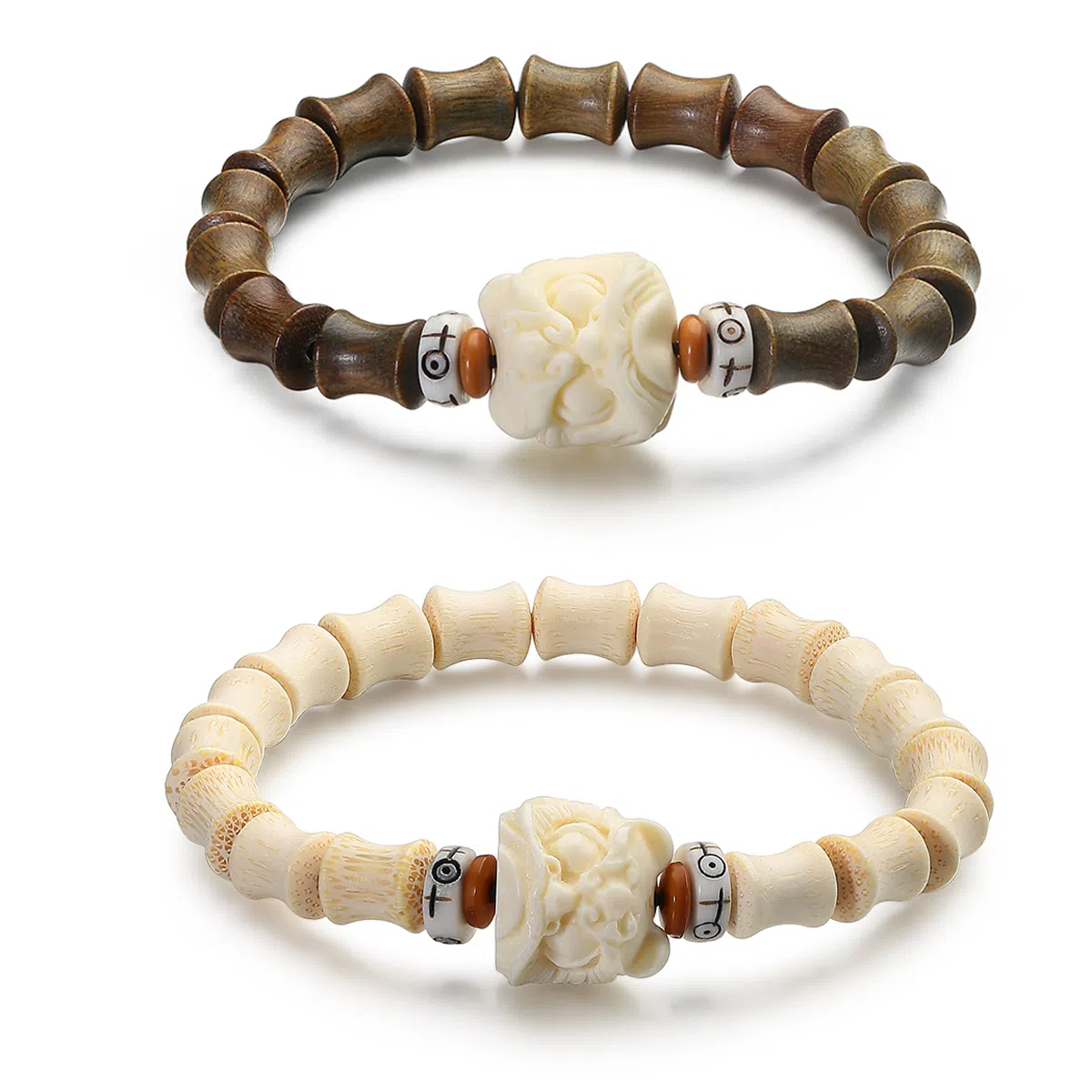 周帝王 【高品质】节节高升金丝竹节醒狮文玩盘串 小众轻奢国潮风新中式招财纳福转运素圈 绿檀 手串 男女同款情侣款