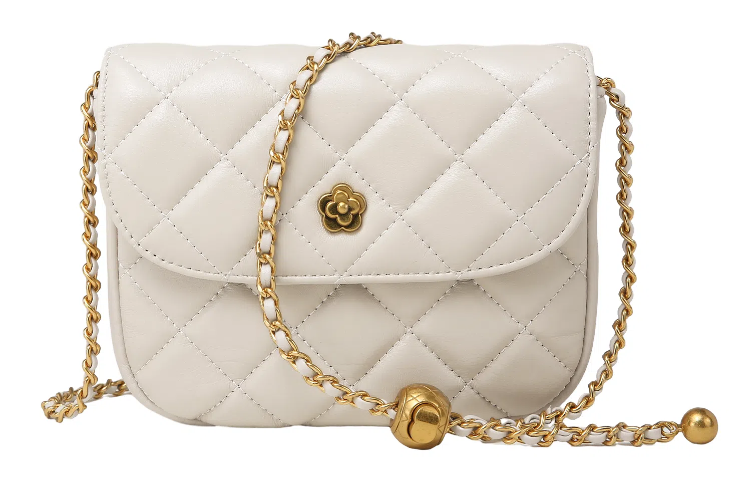 妙迪 小香风菱格绣线 真皮羊皮 链条包腋下单肩斜挎 小号 女款 黑色/白色