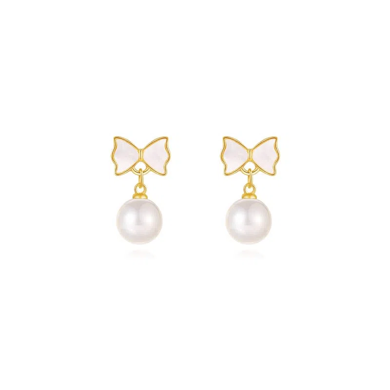 珠光动人耳钉 甜美蝴蝶结优雅大气轻奢小众设计 简约百搭流苏 合金 耳饰 耳环 女款