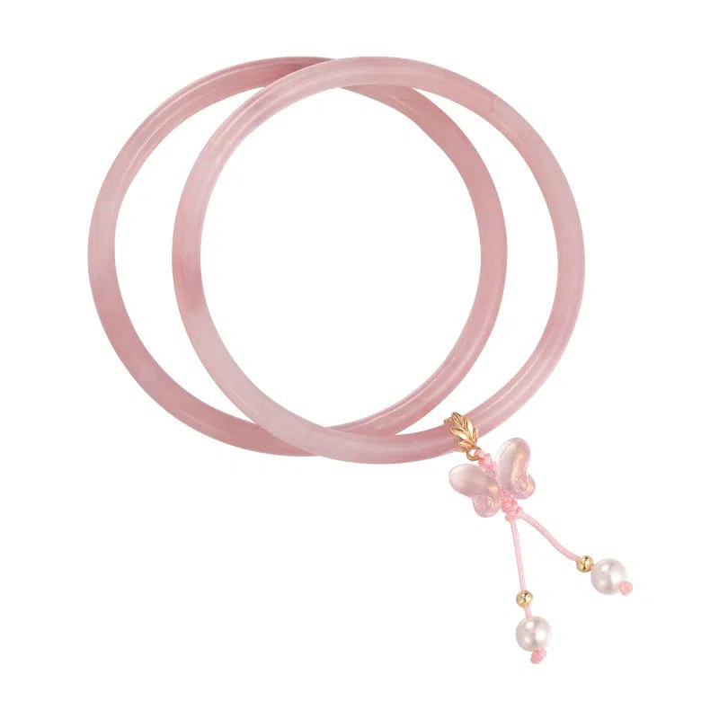 周百福 白月光 一步一响叮当镯 新中式清冷感高级复古流苏粉紫古风优雅民族风叠戴汉服旗袍 琉璃 玉石手镯 女款