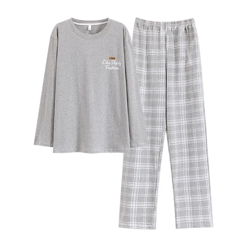 莫代尔 舒适透气纯棉柔软亲肤细腻宽松微弹耐磨吸湿排汗开衫长袖松紧裤腰可居家休闲可外穿长裤睡衣套装 男款 银色