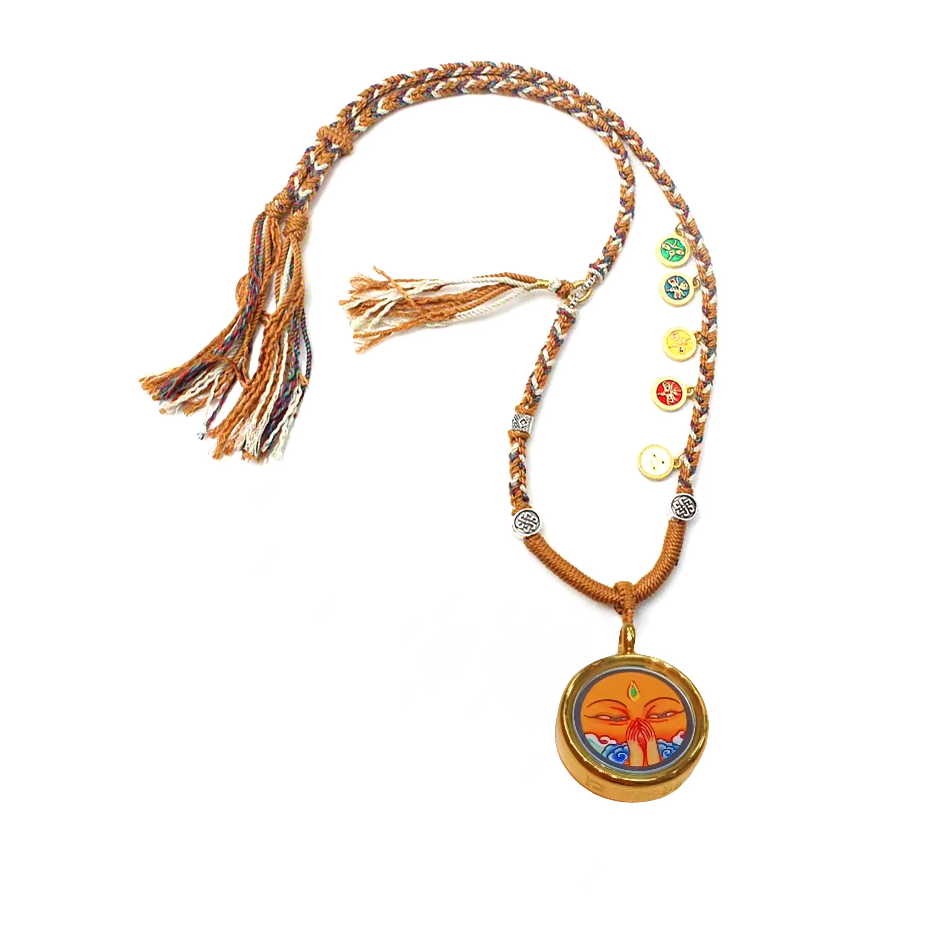 玉临门 国风民族风家和事兴福德无量圆形祥云法眼唐卡热贡手绘 合金 吊坠 男女同款情侣款 送 男 女朋友 七 夕礼 物 礼盒包装