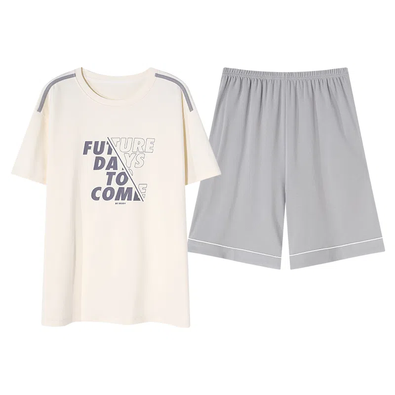 歌倩雅 青少年舒适休闲亲肤短袖五分裤睡衣套装 男款 杏色