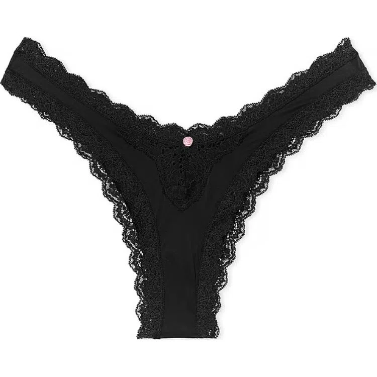 Victoria's Secret DREAM ANGELS Lace Thong Panty Black 1