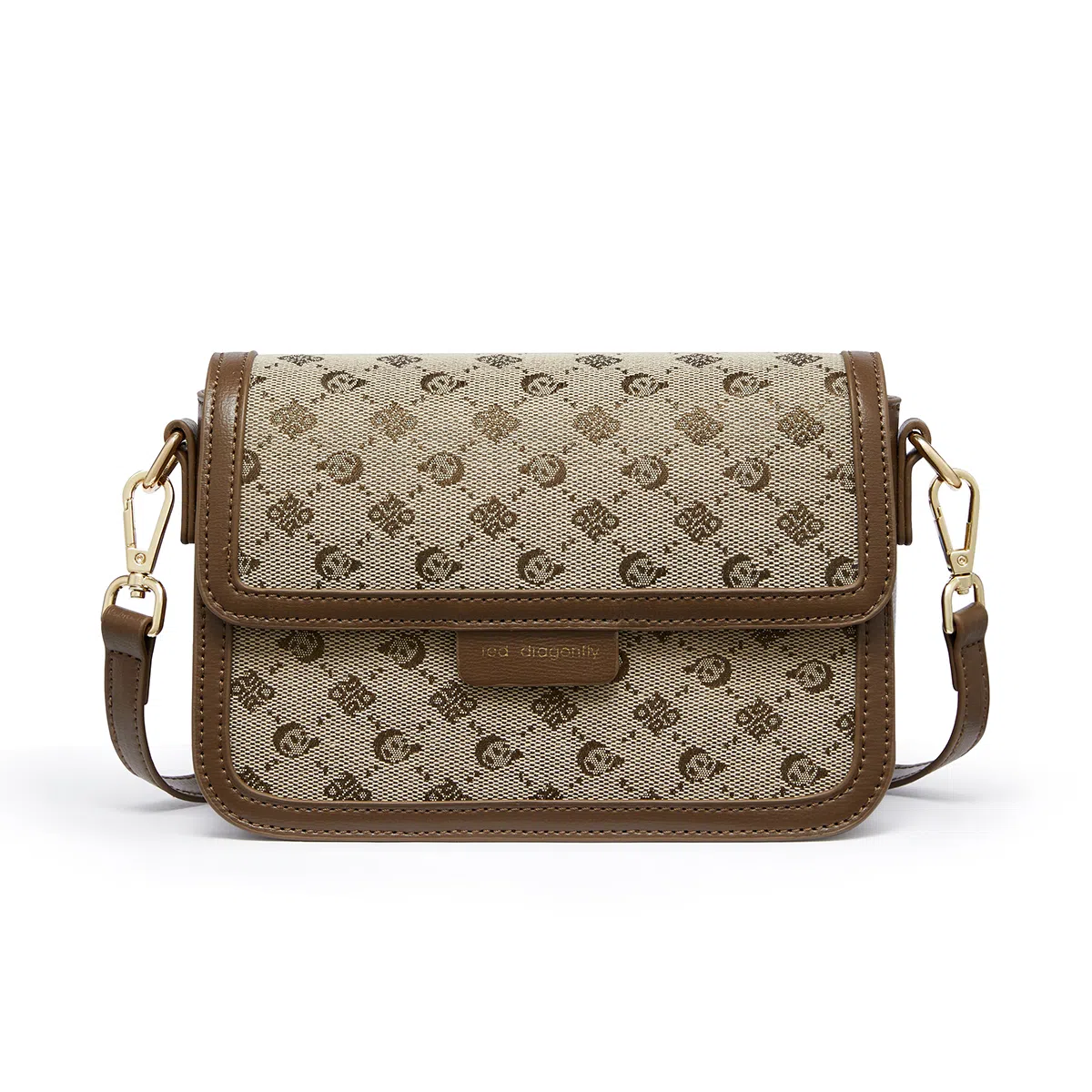 红蜻蜓 时尚小众百搭潮流高级感印花休闲感 织物拼超细纤维合成革 斜挎包 女款 咖啡色