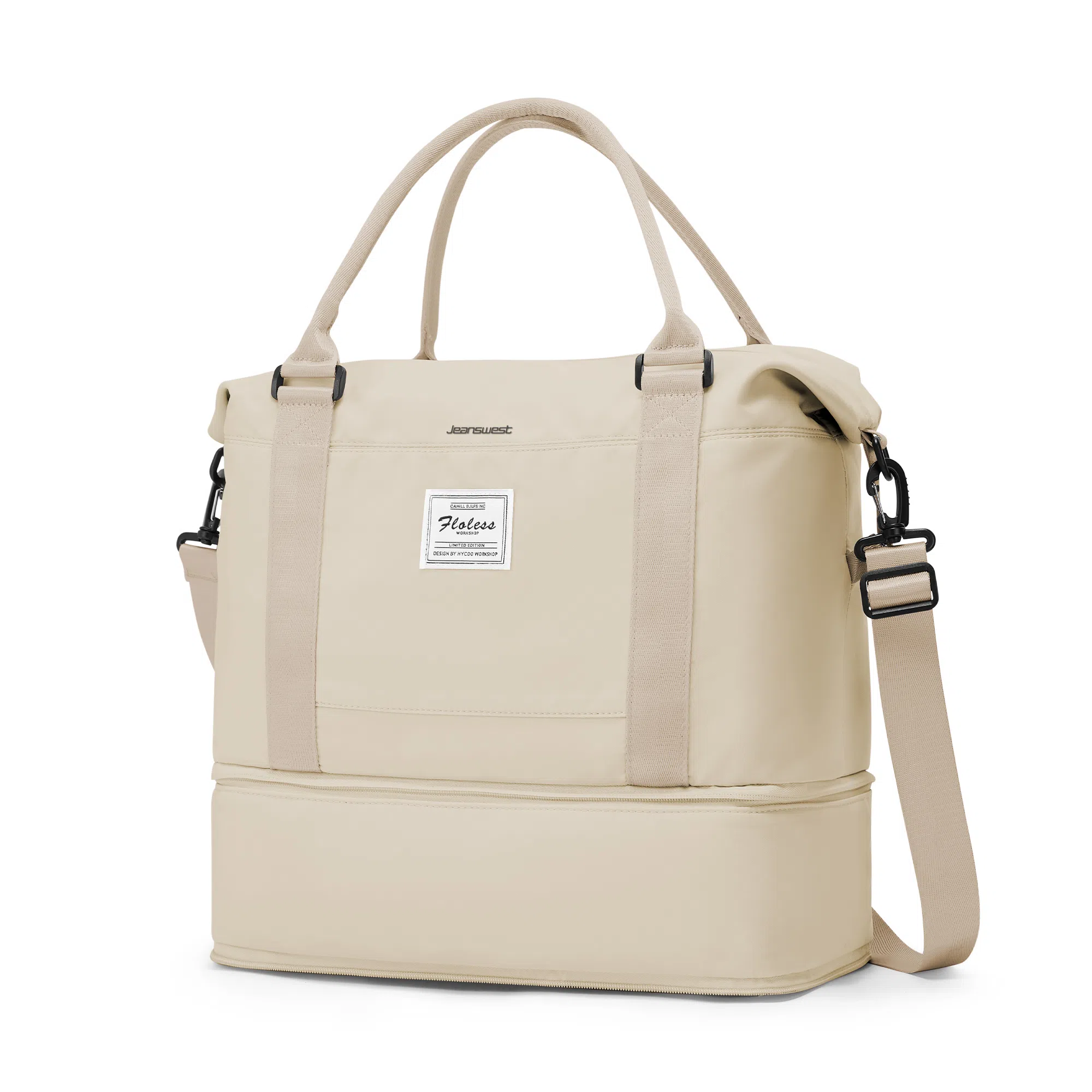 真维斯 时尚大容量多功能百搭高颜值短途旅游出差收纳可扩容 织物 旅行包健身包单肩包手提斜挎包 大号 男女同款 米色/米白